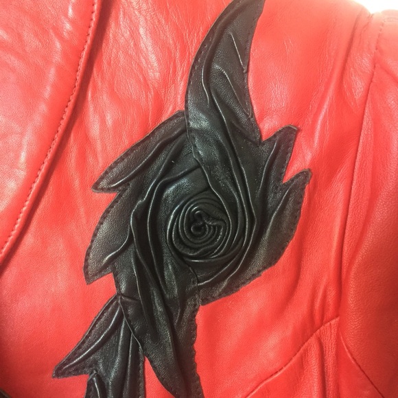 Vintage 90’s Red/Black Leather Blazer Jacket - Picture 4 of 8